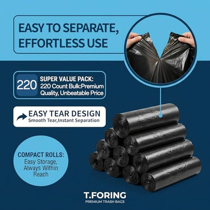 Medium Trash Bags 8 Gallon Heavy Duty, 0.94 Mil, Black, 220 Count - color: 8 Gallon | 220 Count, size: 120 Count(pack of 1)