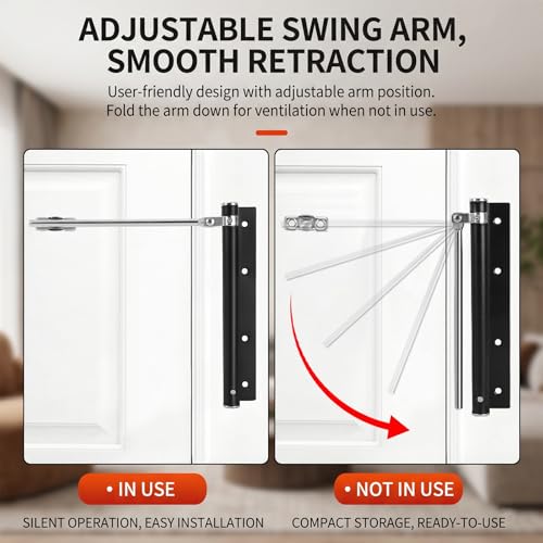 Automatic Door Closer for Home, Adjustable Spring Closer, Compact, Black