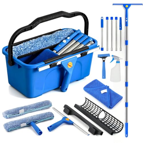 Professional Window Cleaning Kit, 76" Squeegee & Scrubber with 3 Gal Bucket