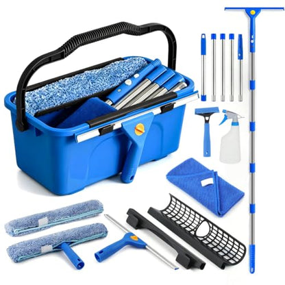 Professional Window Cleaning Kit, 76" Squeegee & Scrubber with 3 Gal Bucket