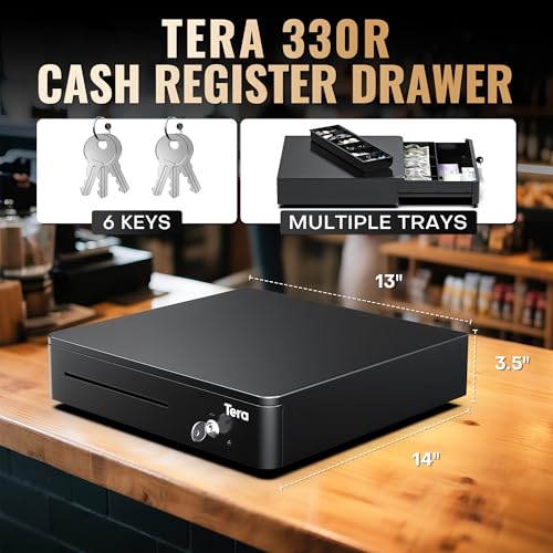 Tera Cash Register Drawer 13 Inch: 4 Bill 6 Coin Media Slot for POS, 330R - size: 13" - 4 Bill 6 Coin
