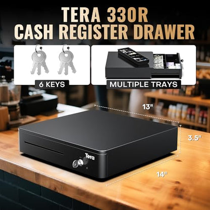 Tera Cash Register Drawer 13 Inch: 4 Bill 6 Coin Media Slot for POS, 330R - size: 13" - 4 Bill 6 Coin