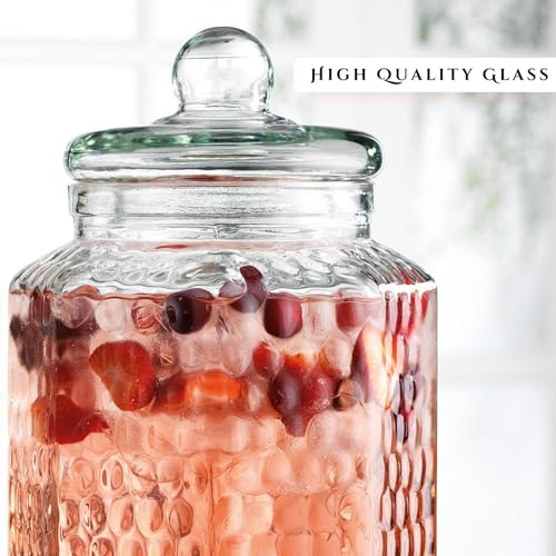 Glass Beverage Dispenser with Classy Metal Stand (Set of 2), 1.Gallon Glass Drink Dispenser with 100% Leak Proof Spigot, Party Drink Dispenser for Lemonade, Punch, Water, Juice for Parties - color: 1 Gallon 2 Pack