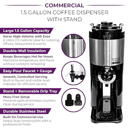 TQS CAFE Commercial Coffee Dispenser with Stand, 1.5 Gallon (6L)