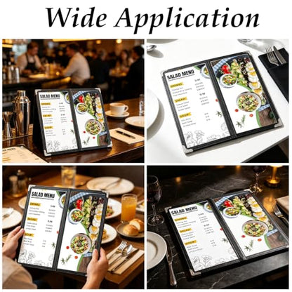 SHUESS 20 Pcs Menu Covers, 11 X 4.5 Inch 2 Page 4 View Restaurant Menu Covers with Clear Plastic Sleeves, Loose-Leaf Leather Order Holder with Leather Edges and Metal Clips for Restaurant, Bars, Café