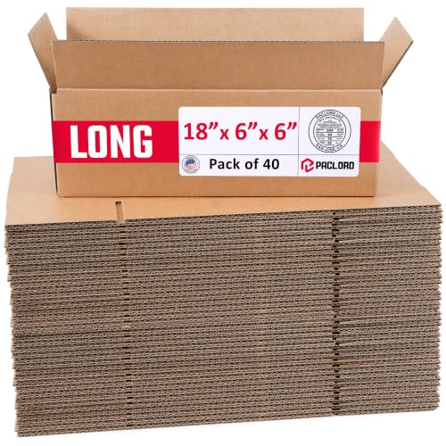 Long Cardboard Boxes 18"L x 6"W x 6"H (Pack of 40) - USA-Made Packing Boxes for Moving, Shipping, or Storage - USPS, UPS, FedEx Approved - Professional Packing Supplies for Moving - color: Pack of 40, size: Long 18x6x6"