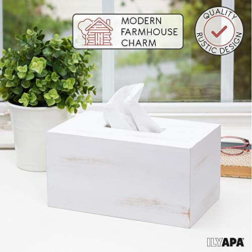 Ilyapa Rustic Wood Tissue Box Cover, Rectangular - White, Farmhouse - color: Rustic White, size: 10"x6" Rectangle