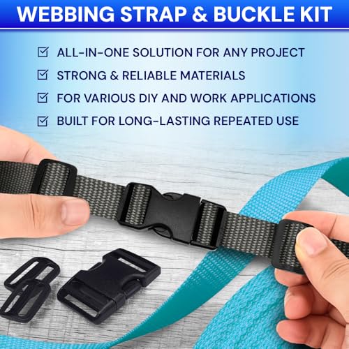 TECEUM 1" Nylon Strap Kit with Buckles, Charcoal 6 yards Repair Set - color: Charcoal, size: 1" - 6 yards, style: 6 Buckle - 12 Slides - 6 D-rind