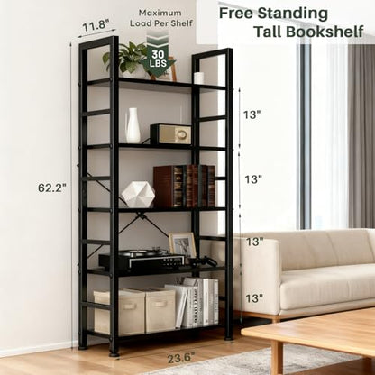 5 Tier Bookshelf, Free Standing Bookcase with Open Storage Shelves - color: Classic Black, size: 5 Tier