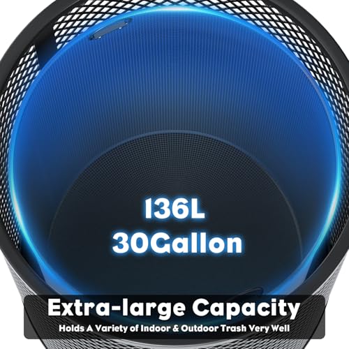 Outdoor Trash Can Commercial, Heavy Duty Large Metal Garbage Can for All Weather Resistant, Garbage Bin Waste Receptacle for Parks, Streets, Patio, Public Spaces - color: Black