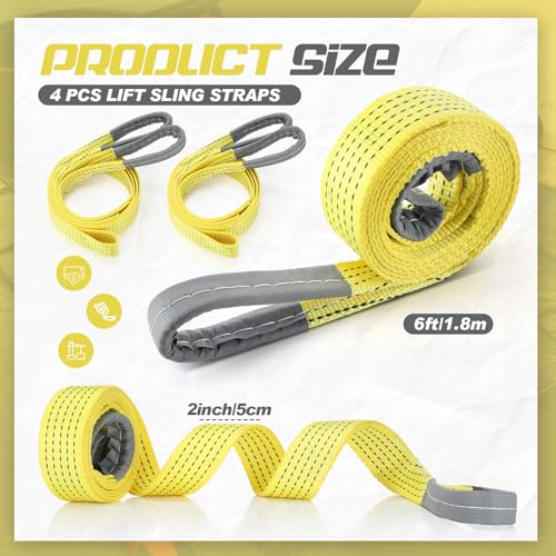 4 Pcs Lift Sling Straps, Yellow, 2'' X 6', 8900lb - color: Yellow, size: 2'' X 6',8900lb