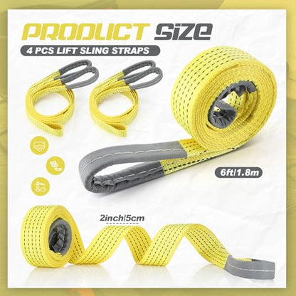 4 Pcs Lift Sling Straps, Yellow, 2'' X 6', 8900lb - color: Yellow, size: 2'' X 6',8900lb