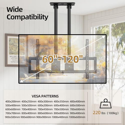 Ceiling TV Mount for 60-120 inch TV Hold 220 lbs, 20 Height Levels