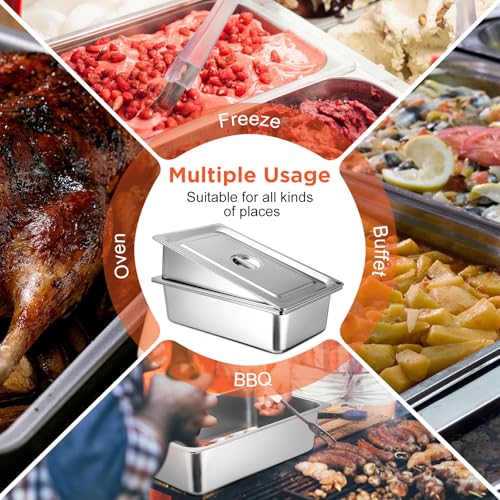 Dandat Full Size Steam Table Hotel Pans with Lid, 20.8 x 12.8 x 6 Inch - size: 20.8 x 12.8 x 6 Inch