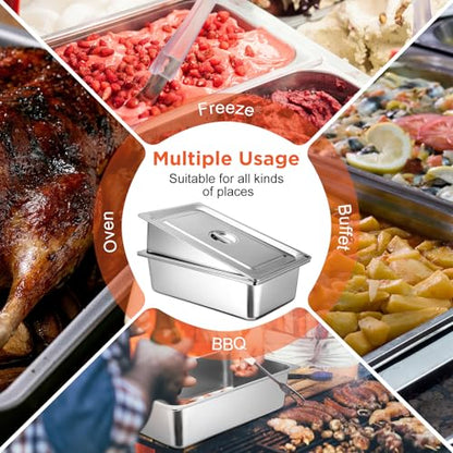 Dandat Full Size Steam Table Hotel Pans with Lid, 20.8 x 12.8 x 6 Inch - size: 20.8 x 12.8 x 6 Inch