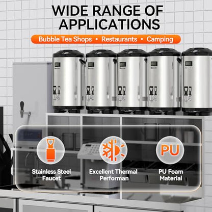 Commercial 2-Gallon Beverage Dispenser with Stand, Hot and Cold, Silver - color: Silver