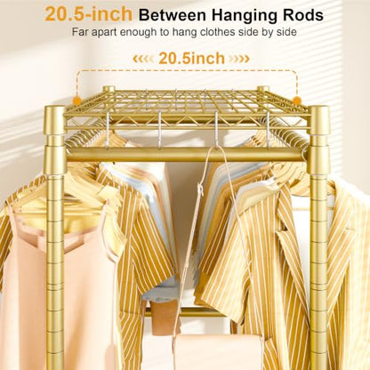ULIFHOME Rolling Clothes Rack, Clothing Racks for Hanging Clothes, Gold - color: Gold, size: P4 Plus