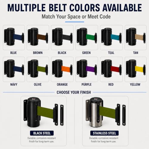 Crowd Control Warehouse Fixed Wall Mount Retractable Belt Barrier, 11-Foot - color: Olive, size: Solid Color