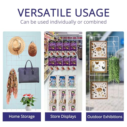 WELLCO Grid Wall Panels, 15.7" x 11.8" Portable Display Grid, Assembled with Extra Joining Clips and Hooks, 4 Pack, White - color: White, size: 15.7"x 11.8"(4pack)