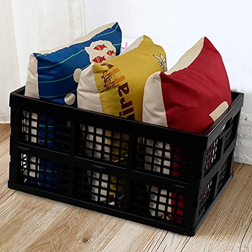 34 L Black Plastic Folding Storage Crates, Collapsible Crates, 2 Packs