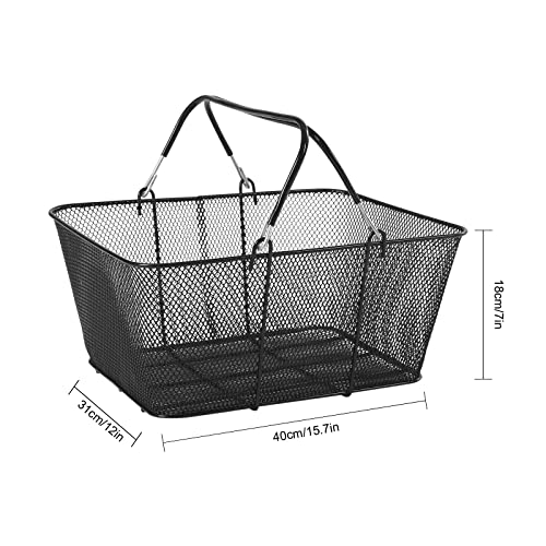 Retail Shopping Baskets, 12PCS Shopping Baskets with Handles and Stand, Metal Shopping Basket, Portable Wire Shopping Basket, Black Wire Mesh Shopping Basket Set for Stores Shopping, Grocery