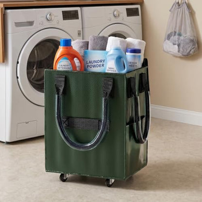 Reusable Grocery Bag on Wheel, Foldable Shopping Cart with Wheels, Can Carry up to 67 Pounds, Suitable for Groceries, Laundry, Camping and Moving. (Green -Medium) - color: Green -Medium
