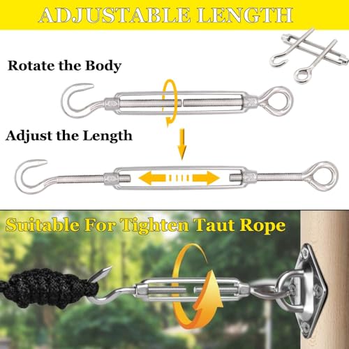 1/2" Turnbuckle Lsqurel 10PCS 304 Stainless Steel Turnbuckle Hook and Eye Heavy Duty M12 Tensioner Adjustable Shade Sail Hardware for Tightening up Metal Cable Wire - style: M12 - 10pcs