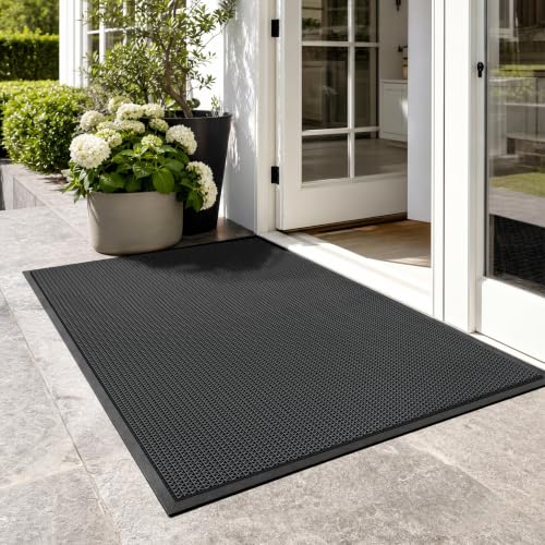 WochiTV Non Slip Drainage Mats, Front Door Mat, PVC Pool Floor Mat 0.2'' Thick Rubber Outdoor Indoor, Parking Space Mat for Bathroom Garage Basement Backyard Commercial Kitchen, 1.4x2.3Ft Black - color: Black, size: 1.4 x 2.3 ft