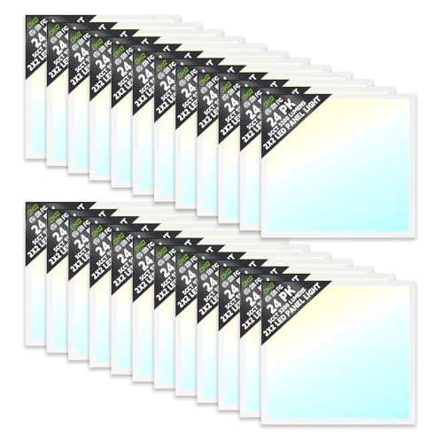 OKQ 2x2 LED Flat Panel Light Drop Ceiling Office Fixture,5 CCT 3000K-6500K Adjustable & 5 Wattage Selectable, 0-10V Dimmable, 2X2 LED Flush Mount Ceiling Light,ETL Listed 24 Pack - size: 2x2FT-24Pack