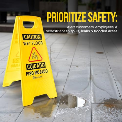 Simpli-Magic 24" Height Wet Floor Caution Signs, 6 Pack – Double-Sided, Bilingual & Foldable Safety Warning Sign – Commercial Grade, Yellow, Plastic - color: Yellow - 6 Pack