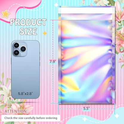 FUNFERY 5.5x7.9in Holographic Mylar Poly Mailers Self Sealing Adhesive Bag - color: Holographic Self Adhesive-50P, size: 5.5x7.9 inch