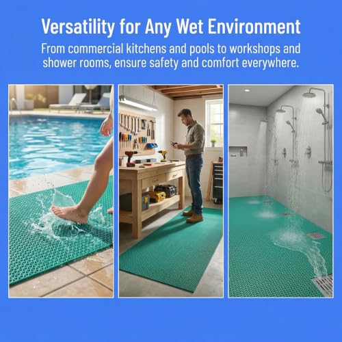 Drainage Non Slip Flooring Mats Swimming Pool Bathroom Anti-Fatigue Rubber Matting 3x10 Ft Heavy Duty Commercial Anti Slip Floor Mats for Garage Restaurant Sauna SPA (Green, 3×10ft/0.9 * 3M) - color: Green