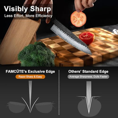 FAMCÜTE Japanese Knife Set with Block, Kitchen Knives Gift for Men & Women - size: Japanese Knife Set of 4
