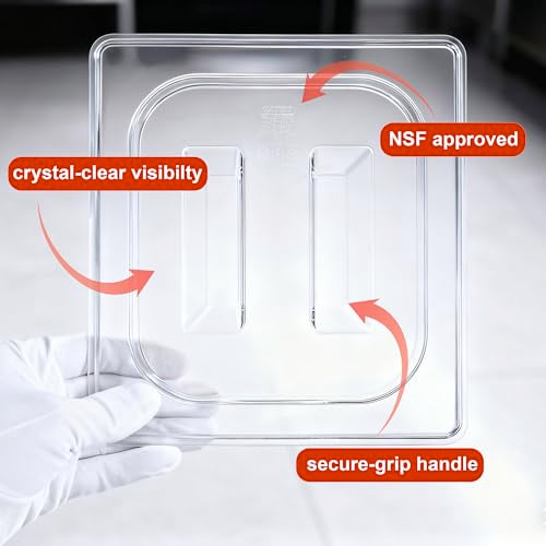 6-Pack Clear Polycarbonate Handled & Notched Lids for 1/4 Size NSF Food Pans - color: 1/4 Size, size: Handled & Notched Lids