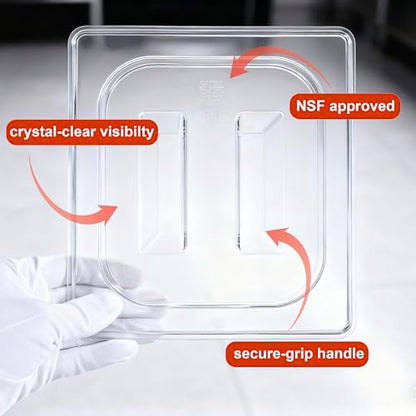 6-Pack Clear Polycarbonate Handled & Notched Lids for 1/6 Size NSF Food Pans - color: 1/6 Size, size: Handled & Notched Lids