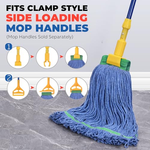 Onesimus 18 oz Heavy Duty Mop Head Replacement, 5 Inch Headband for Quick Change Handle, Blue Loop-End Cotton Blend String Wet Dry Floor Mop Refill Commercial Cleaning Supplies, 6 Pack Medium - size: 6 Pack (Medium)