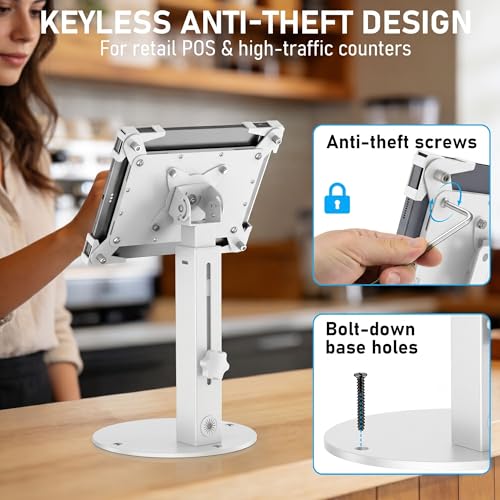 Secure Desk Tablet Kiosk Stand for 10"-14" iPad Pro Air and Samsung Tablets - color: White