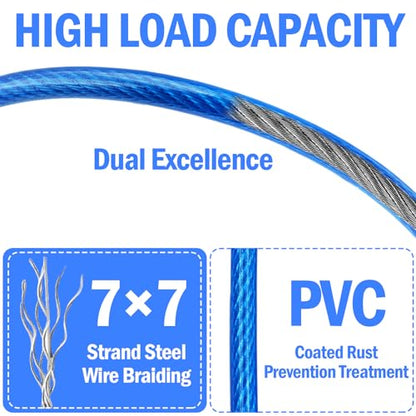 4.7mm(3/16") Steel Security Cable with Loops, Bike Lock Cable, 1Pack - color: Blue, size: 10FT-(1Pack)