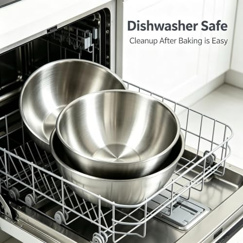 5‑Piece Stainless Steel Mixing Bowls Set, 0.9Qt - 5Qt Nestable Stackable Bowls, Dishwasher Safe, Multipurpose Prep Bowls for Apartment, Family & Camping