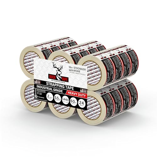 24 Pack Buck Strapping Tape 2 Inch x 60 Yds (180ft), 5.5 Mil – Heavy Duty Fiberglass Tape, Filament Tape, Reinforced Packing Tape with Synthetic PET Adhesive for Bundling, Shipping & Palletizing - size: 2 Inch x 60 Yards, style: 24 Pack