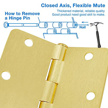 Door Hinges 3.5 inch 1/4" (18 Pack, Satin Brass) - color: Satin Brass