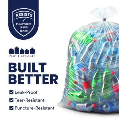 Plasticplace 65 gallon Trash Bags │ 1.5 Mil │ Clear Heavy Duty Garbage Can Liners │ 50” x 48” (50Count) - color: White, size: 1 Count (Pack of 50)