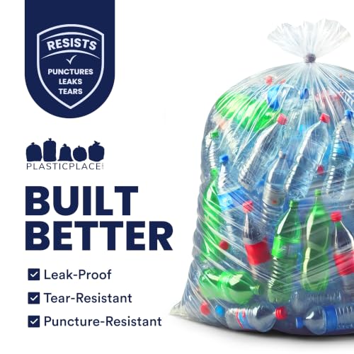 Plasticplace 65 Gallon Trash Bags │ 2.7 Mil │ Clear Heavy Duty Garbage Can Liners │ 50” x 48” (25 Count) - color: Clear, size: 1 Count (Pack of 25)