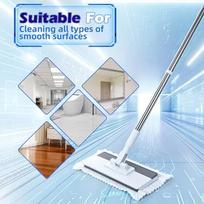 Masthome Snap Grip Mop,51" Hands Free Flat Mop with Stainless Steel Handle - color: White-large-mini Lazy Mop