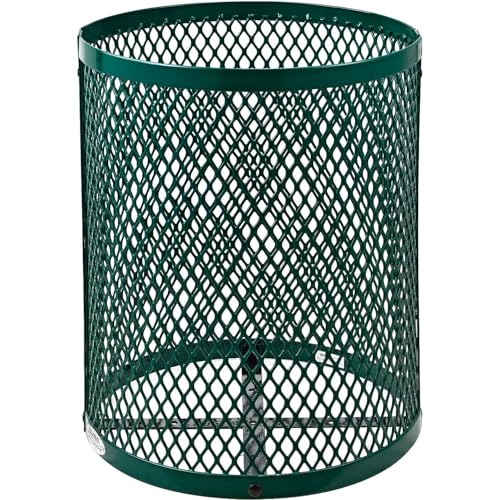 Global Industrial Outdoor Diamond Steel Trash Can with Rain Bonnet Lid and Plastic Liner, 36 Gallon Capacity, Green, Commercial Trash Can, 23-1/2" Diameter, 40-1/2"H - color: Green