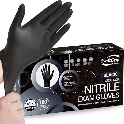 SwiftGrip Disposable Nitrile Exam Gloves, Black Nitrile Gloves Disposable Latex Free for Medical, Cooking & Esthetician - color: 04 Black (Xl, 100ct)