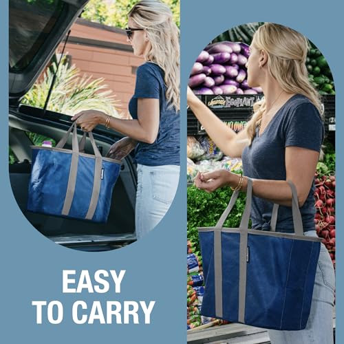 CleverMade EcoBasket Collapsible Grocery Tote, 30L Structured Tote Bag - color: Blue/Gray, size: 30l - 1 Pack
