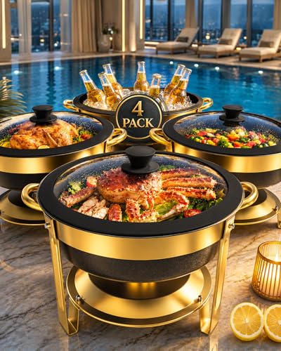 Frizoky Chafing Dishes for Buffet, 6QT Round, Black Granite, 4 Pack - color: 6qt-black Granite-4 Pack
