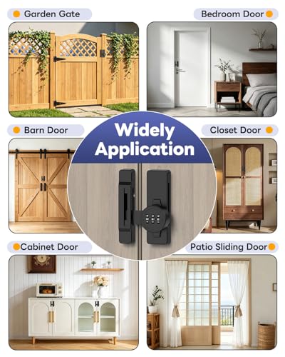 Sliding Barn Door Lock, 3-Digit Password Locks, Black - color: Black