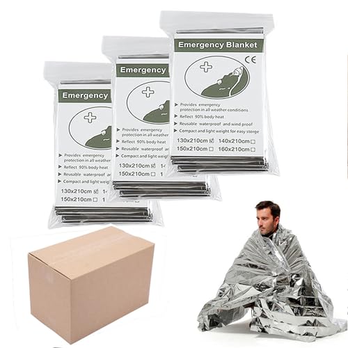 Emergency Foil Blanket 100 Pack Survival Thermal Mylar Reflective Blankets - color: Silver (100 Pack)